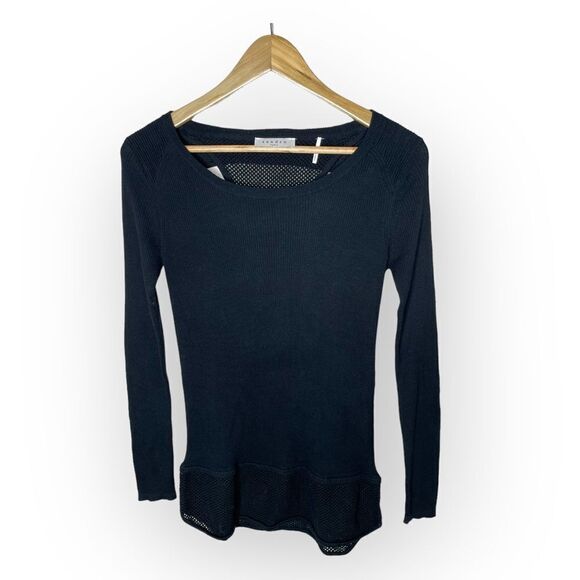 Sandro Paris Mesh Cut-Out Knit Top in Black Cotton - 2/M - Picture 4 of 8